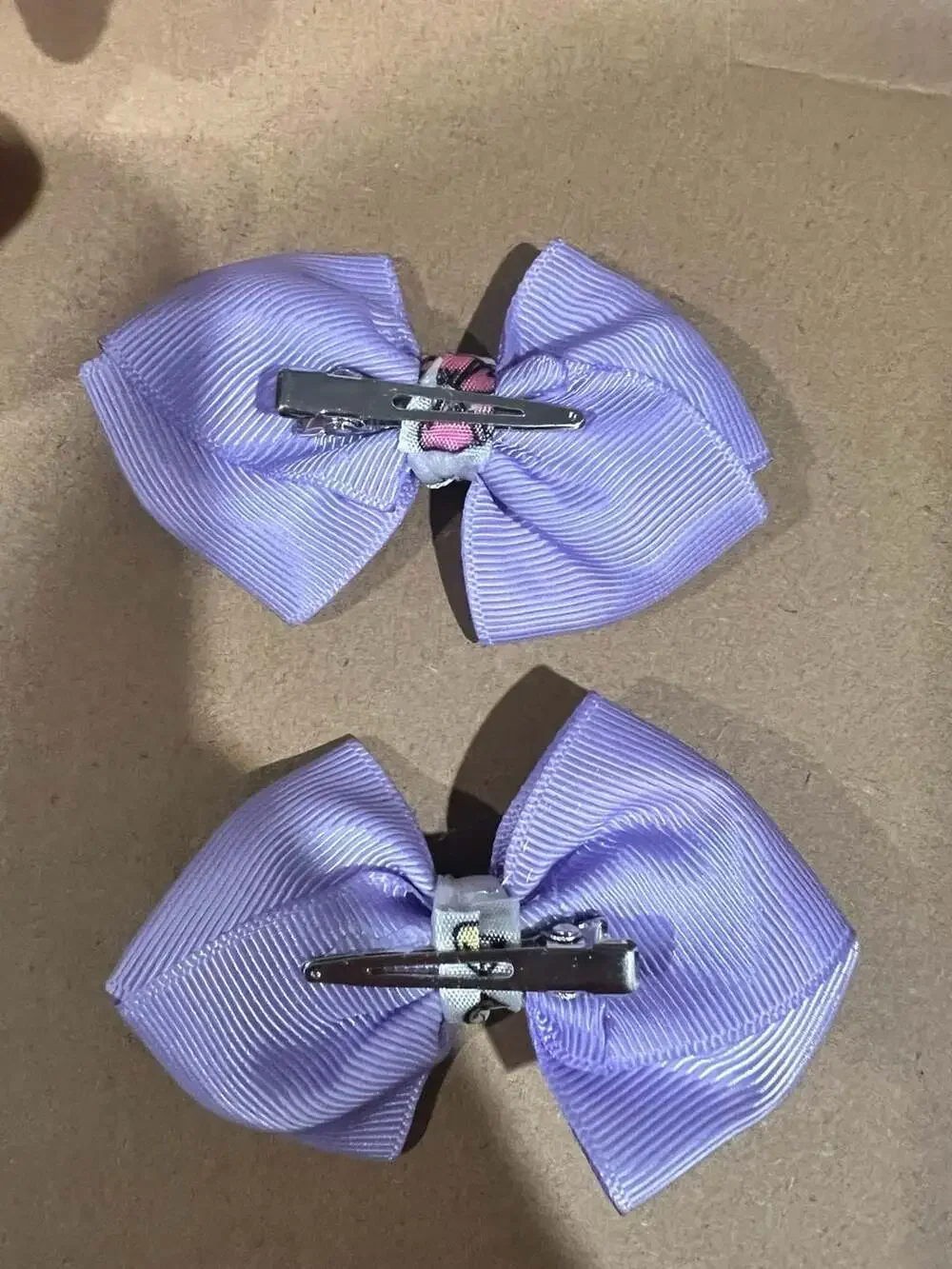 Lavender Grosgrain Ribbon Double Layer Bows with Bow Print